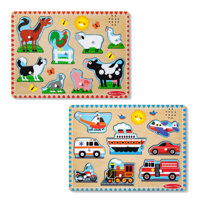 Wooden Sound Puzzle 2-Pack – Farm Animals, Vehicles J6