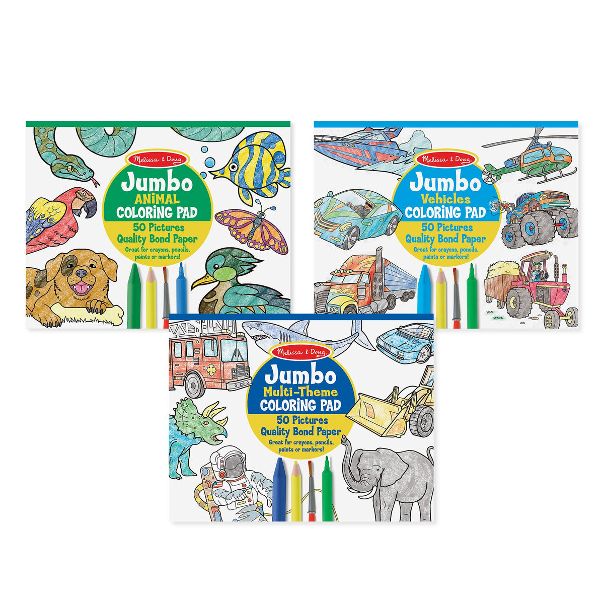 Coloring Pad 3-Pack: Animals, Vehicles, Multi-Theme I1