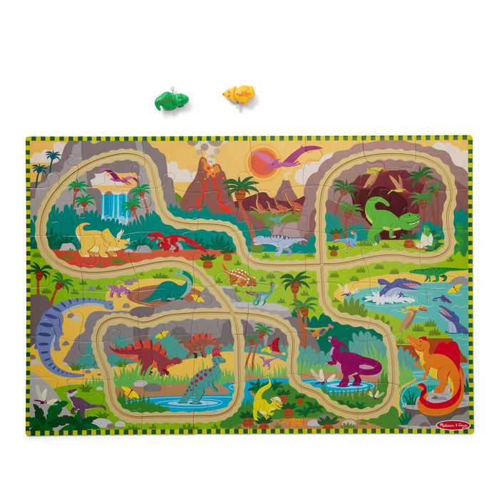 Dinosaur Adventure Tracks Floor Puzzle – 48 Pieces + 2 Wind-Up Dinosaurs E6