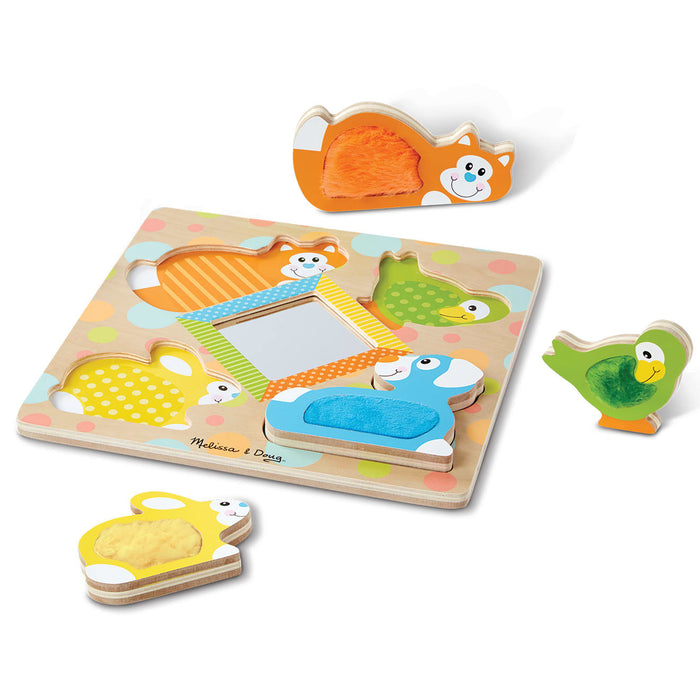 First Play Wooden Touch and Feel Puzzle Peek-a-Boo Pets With Mirror Y1