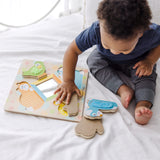 First Play Wooden Touch and Feel Puzzle Peek-a-Boo Pets With Mirror Y1