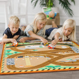 Round the Construction Zone Work Site Rug & Vehicle Set K0