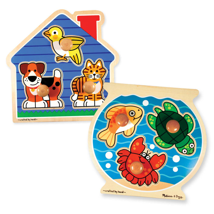 Wooden Jumbo Peg Puzzle 2-Pack: Fish Bowl, House Pets T9