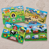 Wooden Peg Puzzle 4-Pack – Vehicles, Farm, Safari, Pets X3