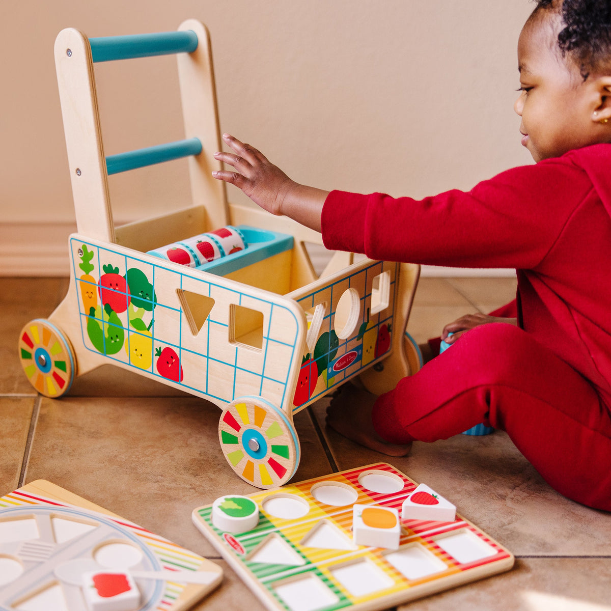 Wooden Shape Sorting Grocery Cart N6