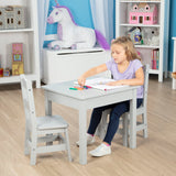 Wooden Table & 2 Chairs - Gray Q9